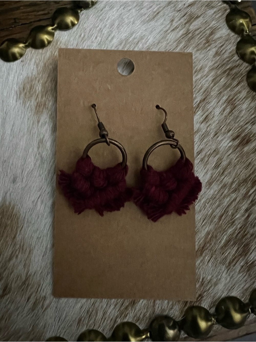 Handmade Burgundy Fringe Hoop Earrings - Fashion Jewelry